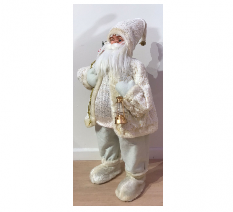 Babbo natale tessuto con sacco oro h80 cm