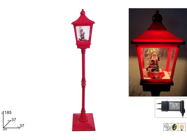 Lampione rosso 185 cm c/babbo c/movimento e luci