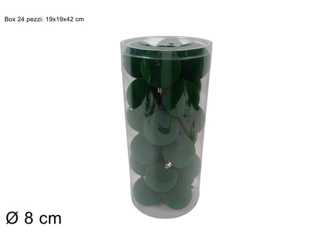 Palline 8 cm 24 pz effetto floccato verde
