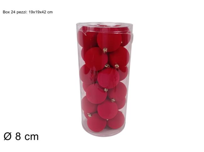 Palline 8 cm 24 pz effetto floccato rosso