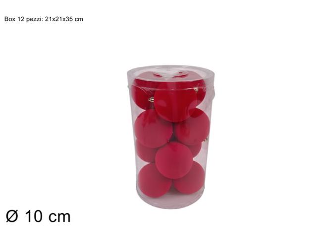 Palline 10 cm 12 pz effetto floccato rosso