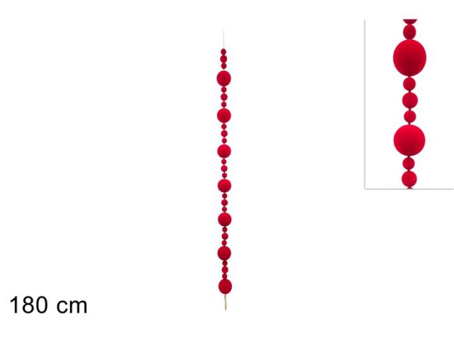 Ghirlanda 180 cm c/palle velluto rosso