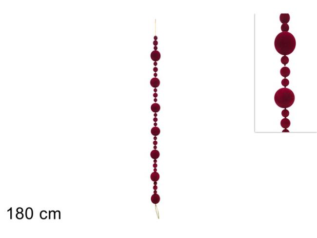 Ghirlanda 180 cm c/palle velluto bordeaux