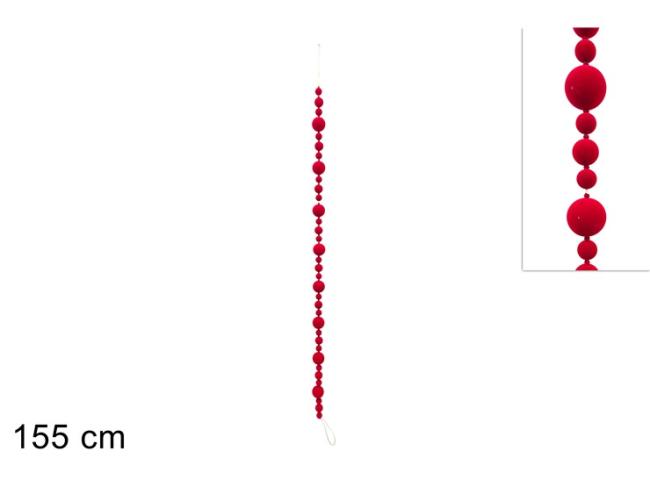 Ghirlanda 155 cm c/palle velluto rosso