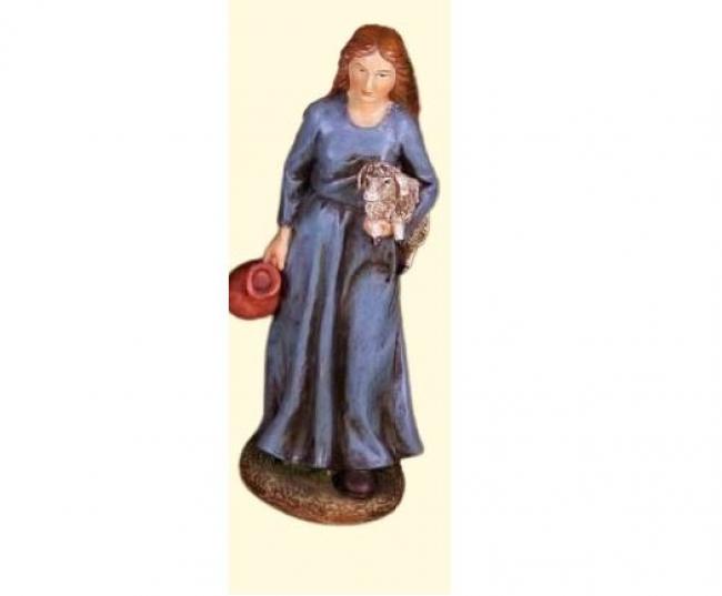 Figura in resina 20 cm donna con brocca e pecora