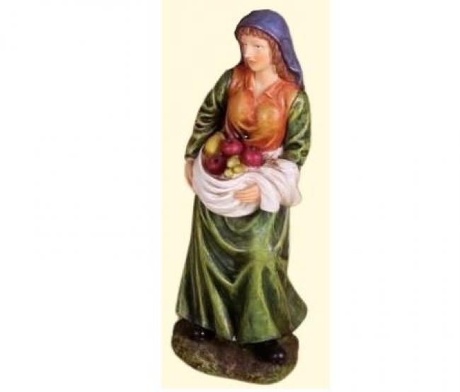 Figura in resina 20 cm donna con frutta