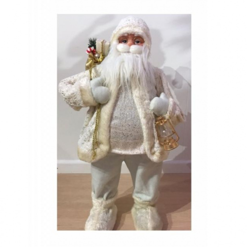 Babbo natale tessuto con sacco oro h80 cm