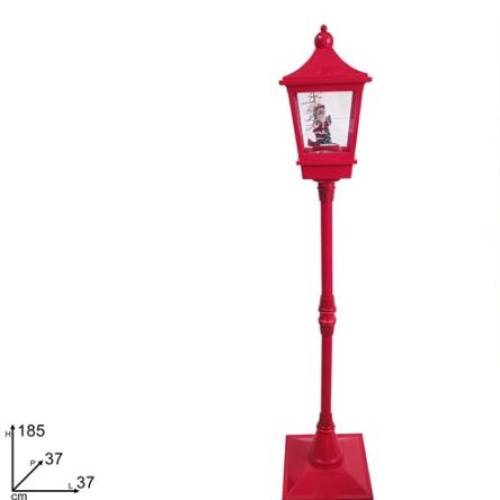 Lampione rosso 185 cm c/babbo c/movimento e luci