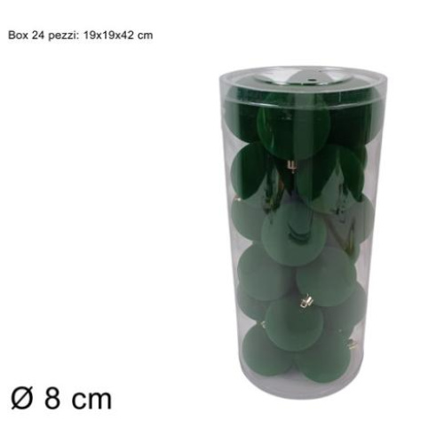 Palline 8 cm 24 pz effetto floccato verde