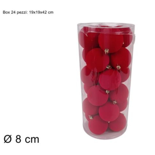 Palline 8 cm 24 pz effetto floccato rosso