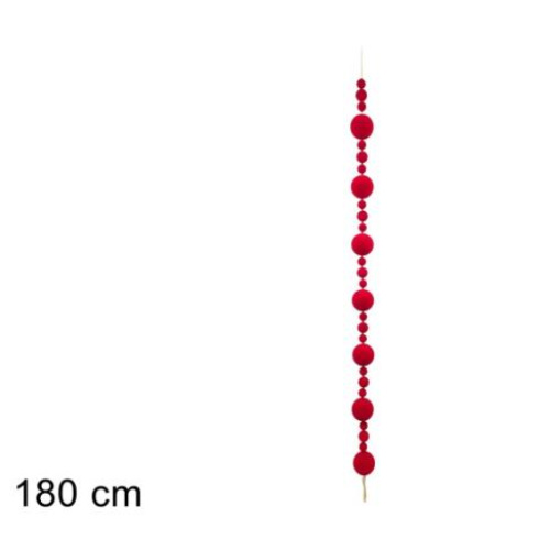 Ghirlanda 180 cm c/palle velluto rosso