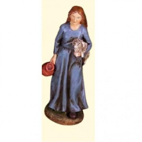 Figura in resina 20 cm donna con brocca e pecora