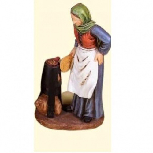 Figura in resina 20 cm donna con stufa